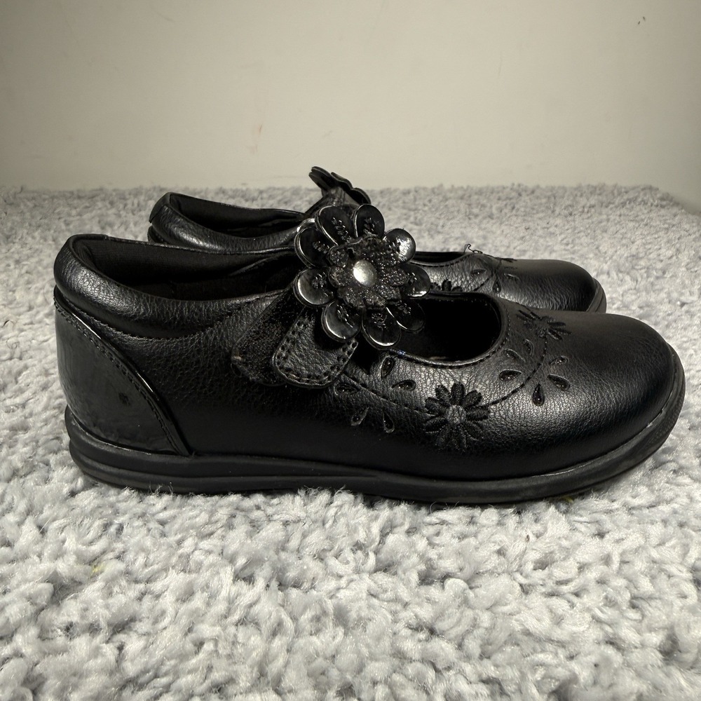 Rachel Shoes Girls Black Floral Mary Jane Dress Shoes Size 9 Pre-Owned